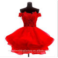 Venta al por mayor elegante rizado Appliqued encaje corto rojo hinchado vestidos de dama de honor MB2583